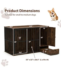 Sugift 47.5 Inch Dog Crate Furniture with Hidden Pull-Out Feeding Bowls Storage Cabinet and Lockable Door