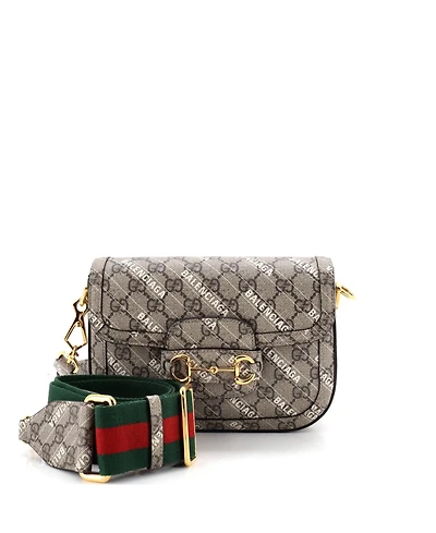 Pre-Owned Gucci Mini x Balenciaga The Hacker Project Horsebit 1955 Shoulder Bag Gg Coated Canvas