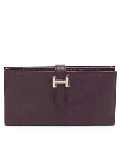 Pre-Owned Hermes Women's Raisin Epsom Leather Palladium Finish Bearn Wallet