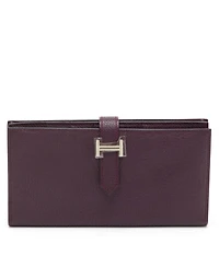 Pre-Owned Hermes Women's Raisin Epsom Leather Palladium Finish Bearn Wallet