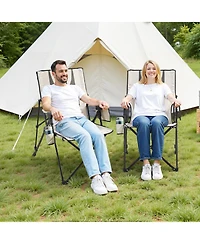 Slickblue Portable Reclining Camping Chair with Headrest, Armrests and Full Padding for Outdoor Use