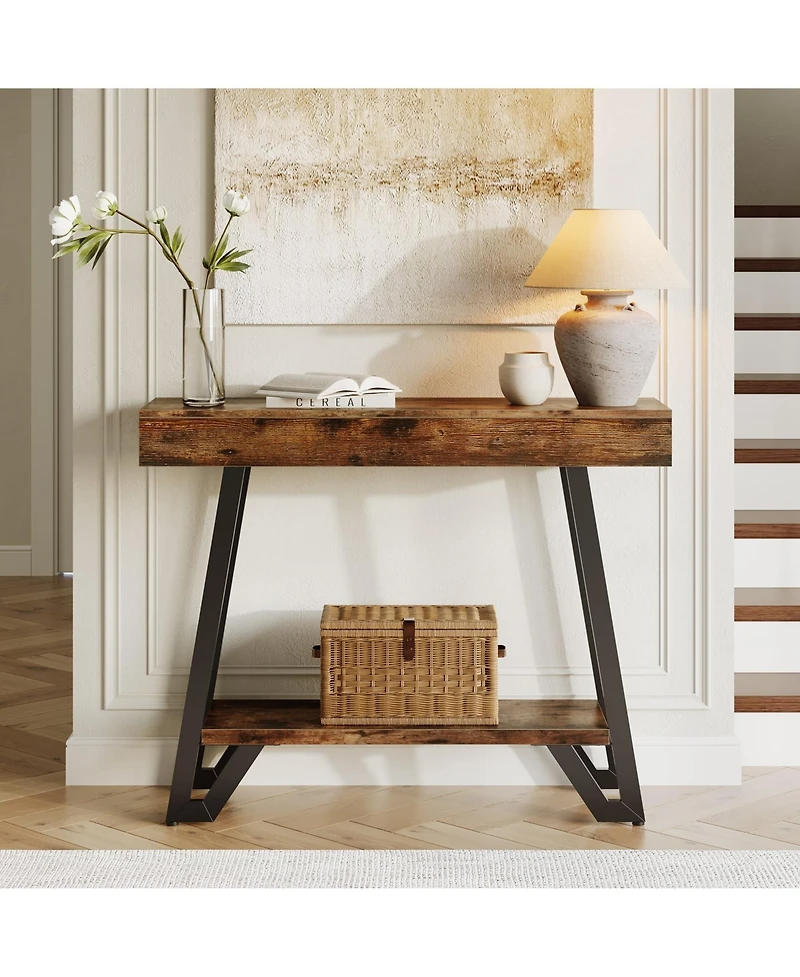 Slickblue Industrial 2-Tier Console Table with Geometric Metal Frame