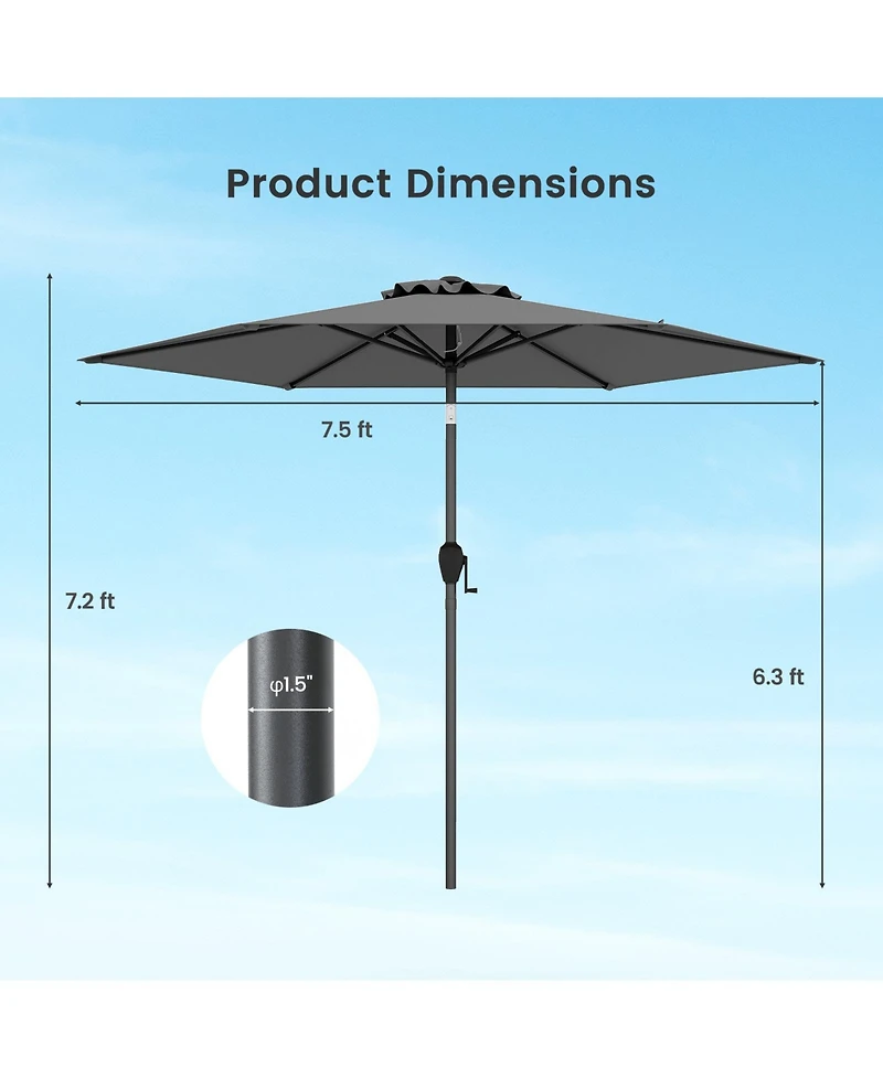 Sugift 7.5 ft Heavy Duty Outdoor Market Patio Umbrella with Push Button Tilt and Crank