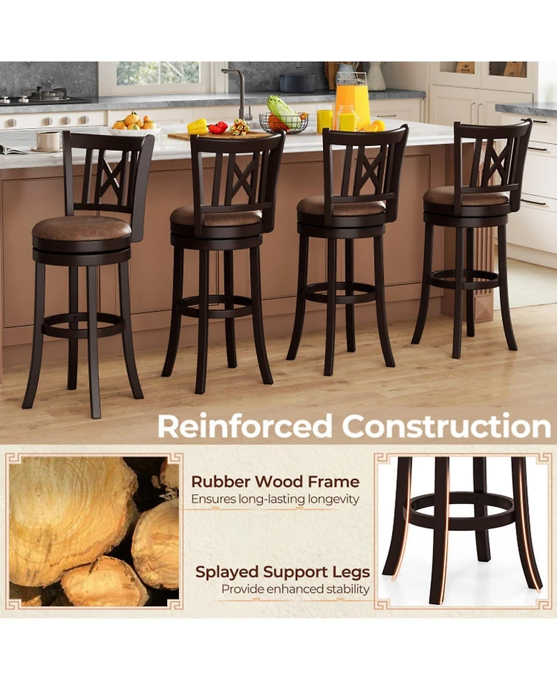 Sugift Set of 2 30 Inch Swivel Bar Stools with Hollowed Backrest and Footrest
