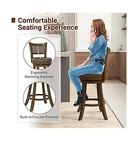 Sugift Set of 2 25 Inch Swivel Bar Stools with Leathaire Upholstery and Rattan Backrest