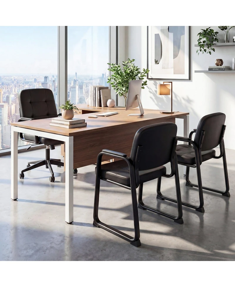 Sugift Office Reception Chairs Set of 2 Faux Leather Guest Chairs with Padded Armrests