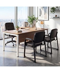 Sugift Office Reception Chairs Set of 2 Faux Leather Guest Chairs with Padded Armrests
