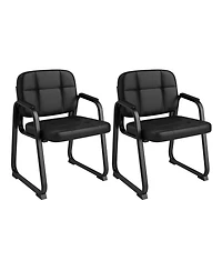 Sugift Office Reception Chairs Set of 2 Faux Leather Guest Chairs with Padded Armrests