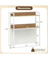 Sugift 2-Tier Desktop Bookshelf with Metal Pegboard for Monitors up to 32 Inch