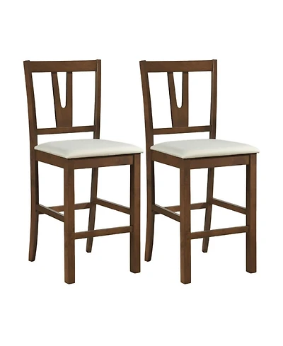 Sugift Counter Height Bar Stools Set of 2 with Contoured V-Back and Upholstered Cushioned Seat