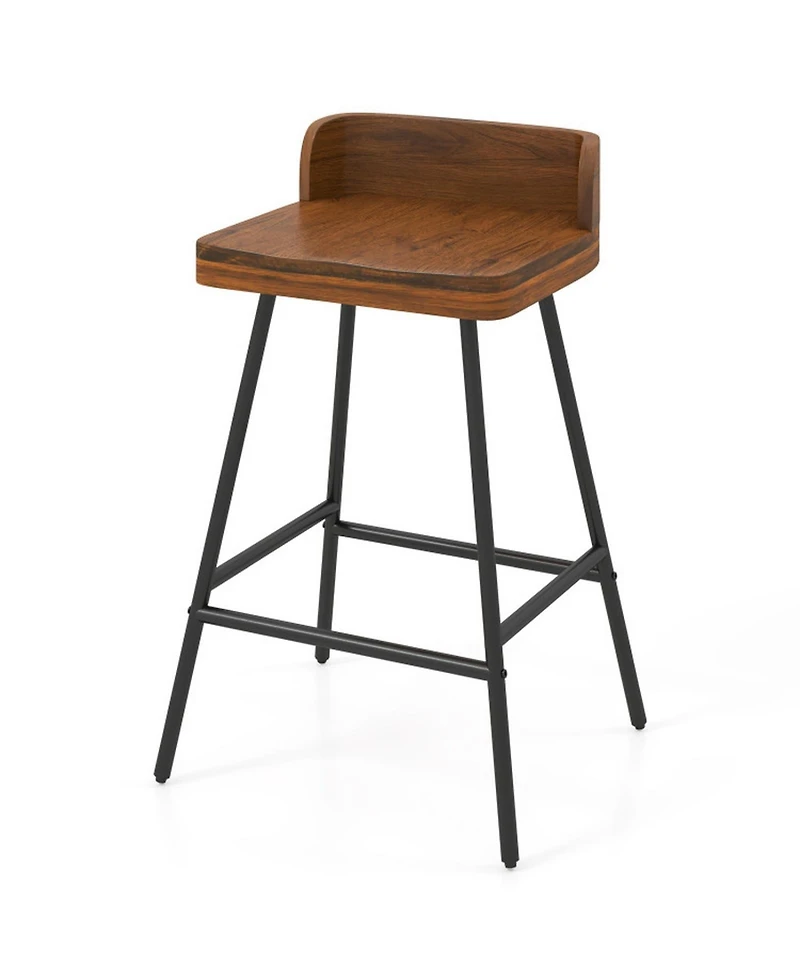 Sugift 24 Inch Industrial Bar Stool with Low Back Rubber Wood Seat and Metal Legs Counter Height Design
