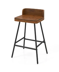 Sugift 24 Inch Industrial Bar Stool with Low Back Rubber Wood Seat and Metal Legs Counter Height Design
