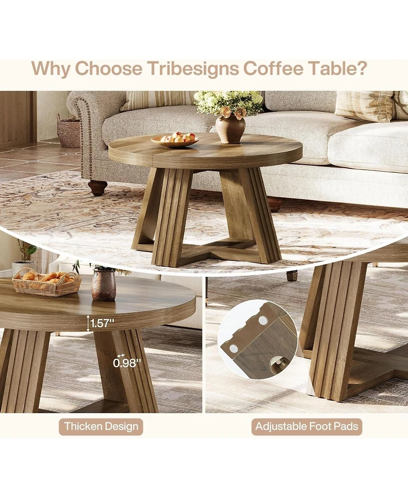 Tribesigns 31.5" Round Coffee Table with Cross-Shaped Frame