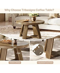 Tribesigns 31.5" Round Coffee Table with Cross-Shaped Frame