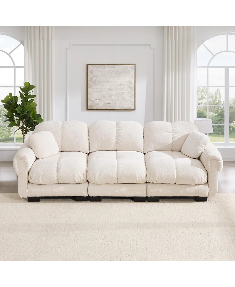 Boyel Living Chenille Cloud 3-Seater Sofa Exquisite Pillows and Quilted Back Cushions Soft Padded Armrests