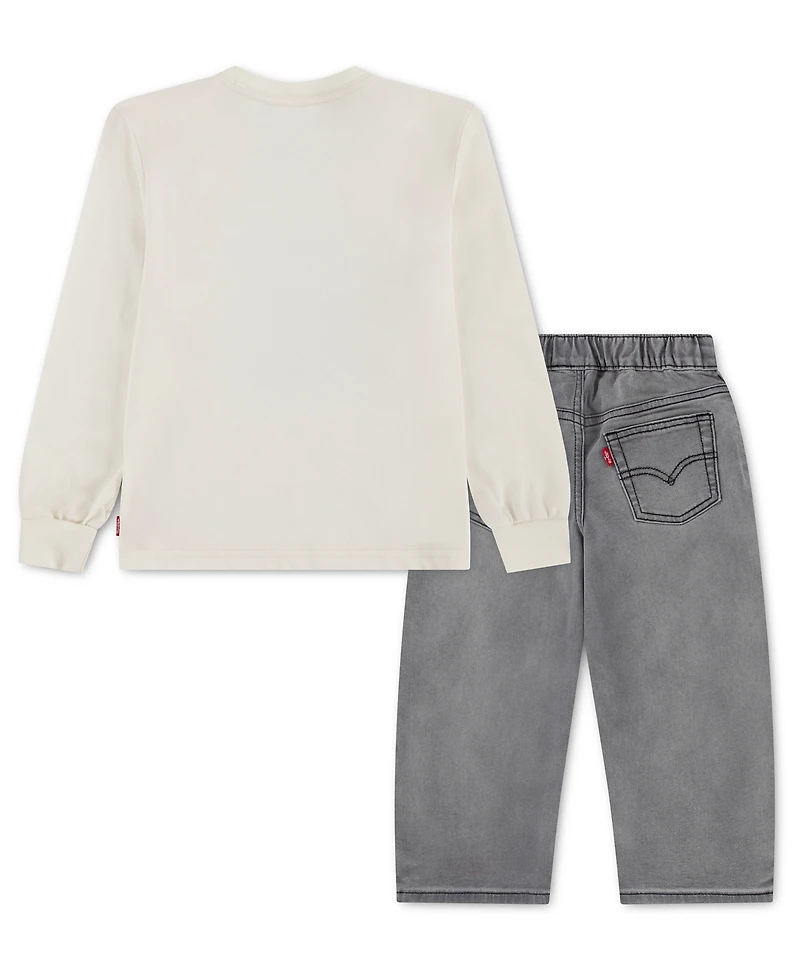 Levi's Toddler Boys' 2T-4T 73 Crewneck Top and Baggy Jeans, 2-Piece Set