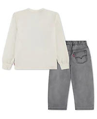 Levi's Toddler Boys' 2T-4T 73 Crewneck Top and Baggy Jeans, 2-Piece Set