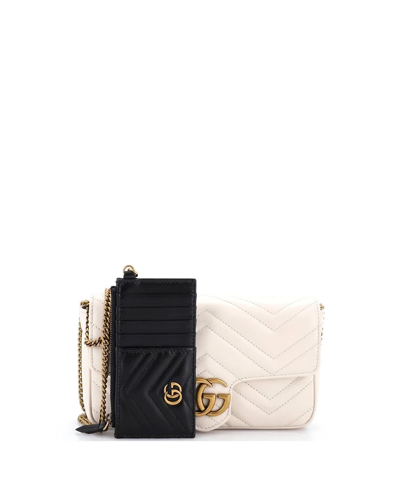 Pre-Owned Gucci Small Gg Marmont Flap Bag with Cardholder Matelasse Leather