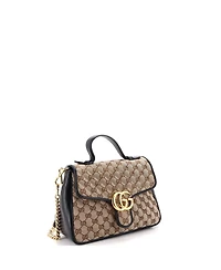 Pre-Owned Gucci Small Gg Marmont Top Handle Flap Bag Diagonal Quilted Gg Canvas with Leather