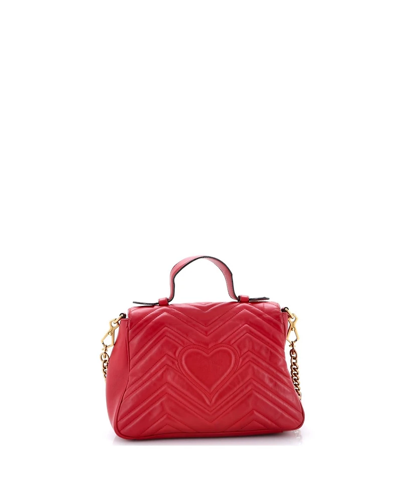 Pre-Owned Gucci Small Gg Marmont Top Handle Flap Bag Matelasse Leather