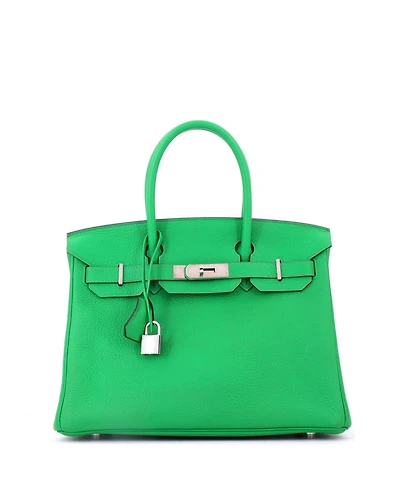 Pre-Owned Hermes Birkin 30 Handbag Green Clemence with Palladium Hardware