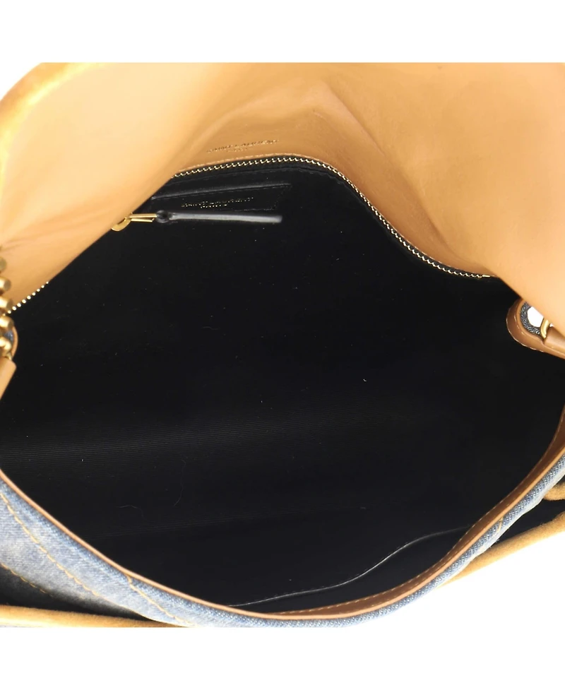 Pre-Owned Saint Laurent Medium Niki Chain Flap Bag Matelasse Chevron Denim with Suede