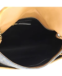 Pre-Owned Saint Laurent Medium Niki Chain Flap Bag Matelasse Chevron Denim with Suede
