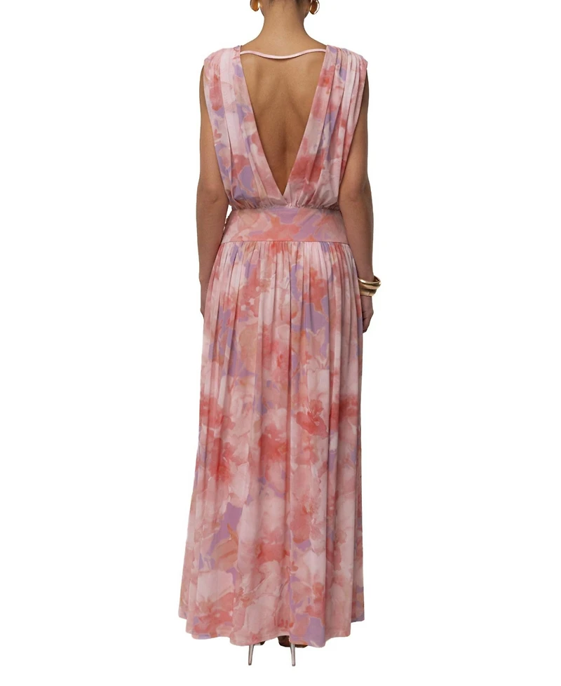 Jluxlabel Women's Evening Flow Floral Plunging V-Neck Draped Maxi Dress