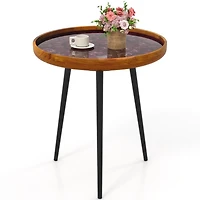 Sugift 20 Inch Handcrafted Round End Table with Sea Shell Tray Top and Epoxy Resin Finish