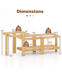 Sugift Set of 2 Nesting Coffee Tables with Tempered Glass Tops and Rattan Shelves