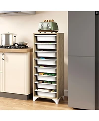 Sugift 9-Tier Freestanding Pantry Organizer with 8 Slide-Out Baskets and Wood Top