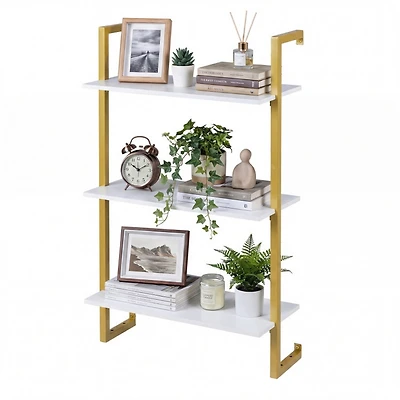 Sugift 3-Tier Floating Wall Shelf with Metal Frame for Kitchen Bathroom and Home Office