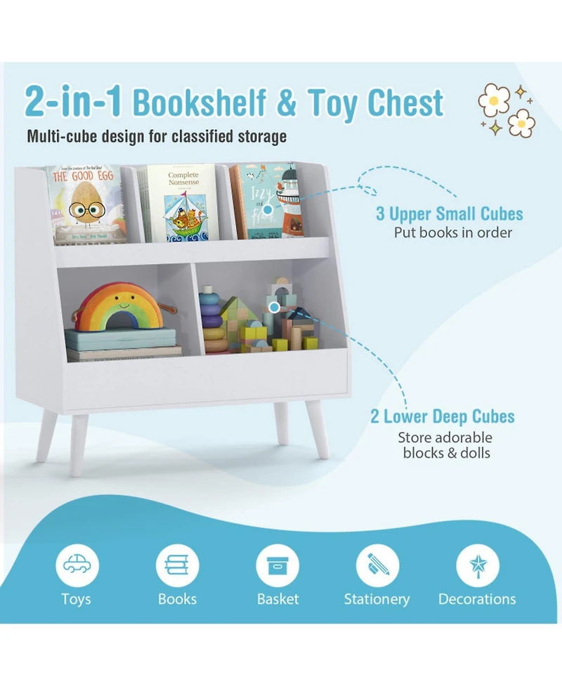 Sugift 5-Cube Kids Bookshelf and Toy Organizer with Anti-Tipping Kits and Solid Wood Legs