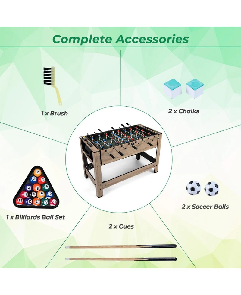 Sugift 49 Inch 2-in-1 Swivel Pool and Foosball Game Table for Teens and Adults
