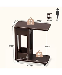 Tribesigns C-Shaped Side Table for Couch,Rolling Sofa End Table,2-Tier