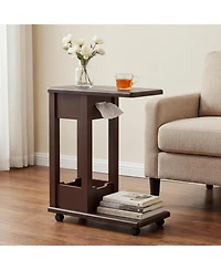 Tribesigns C-Shaped Side Table for Couch,Rolling Sofa End Table,2-Tier