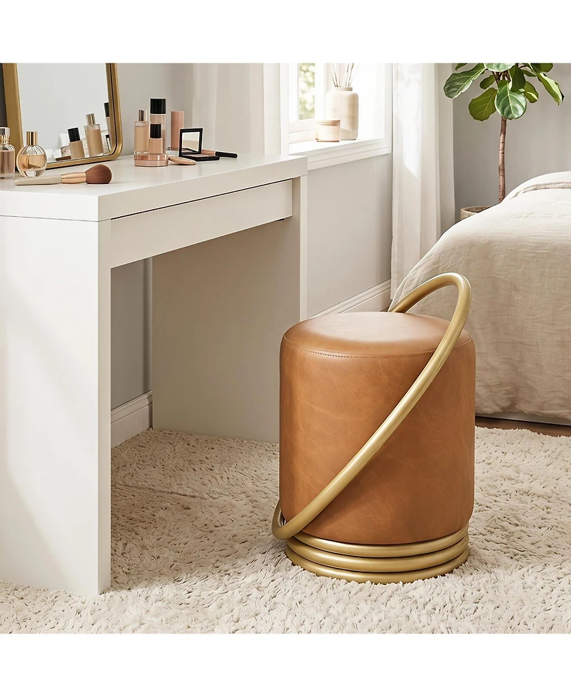 Gymax Round Vanity Stool Faux Leather Makeup Chair with Halo Design for Bedroom