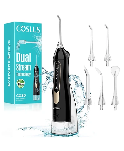 Coslus CX20 Water Flosser, 300 Milliliters, IPX7, Portable, Rechargeable, for Home and Travel