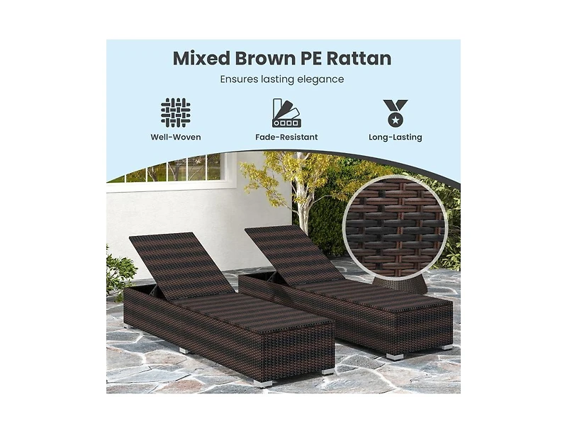 Boyel Living Patio Wicker Lounge Chair with 4-level Backrest and Long Seat Cushion