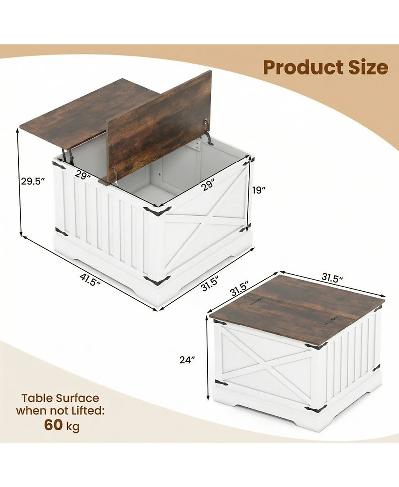 Sugift Farmhouse Lift Top Coffee Table with Hidden Storage Compartment