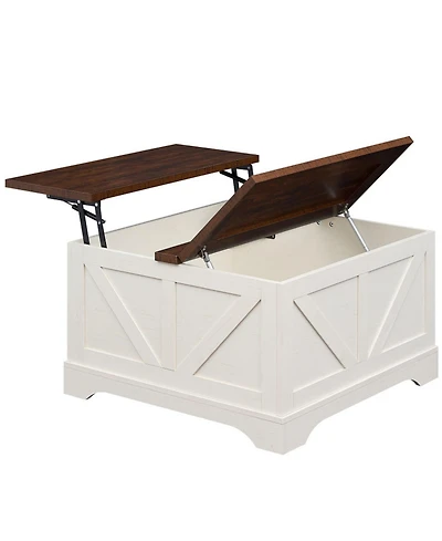 Sugift 31.5 Inch Square Lift Top Coffee Table Farmhouse Barn Door Design with Hidden Compartment