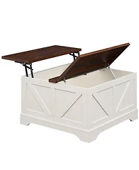 Sugift 31.5 Inch Square Lift Top Coffee Table Farmhouse Barn Door Design with Hidden Compartment