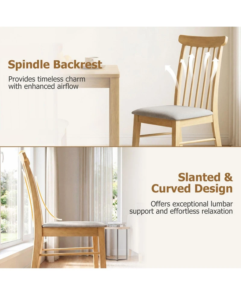 Sugift Upholstered Dining Chairs Set of 2 Armless Kitchen Chairs with Spindle Backrest and Padded Seats
