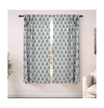 Fabdivine Floral Block Print Linen Curtain Handmade Boho Window Panel