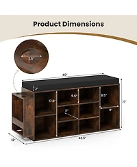 Sugift 10-Cubby Shoe Storage Bench with Umbrella Stand and Padded Seat Cushion