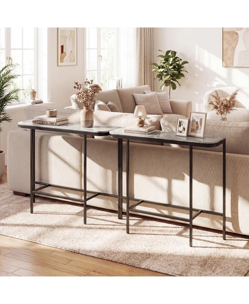 Sugift 44 Inches Faux Marble Entryway Console Table on Heavy-Duty Metal Frame