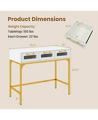 Sugift Led Console Table with Charging Station and 3 Drawers for Living Room and Hallway