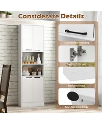 Sugift 75 Inch Freestanding Kitchen Pantry Cabinet Tall Cupboard with 4 Doors and Shelves