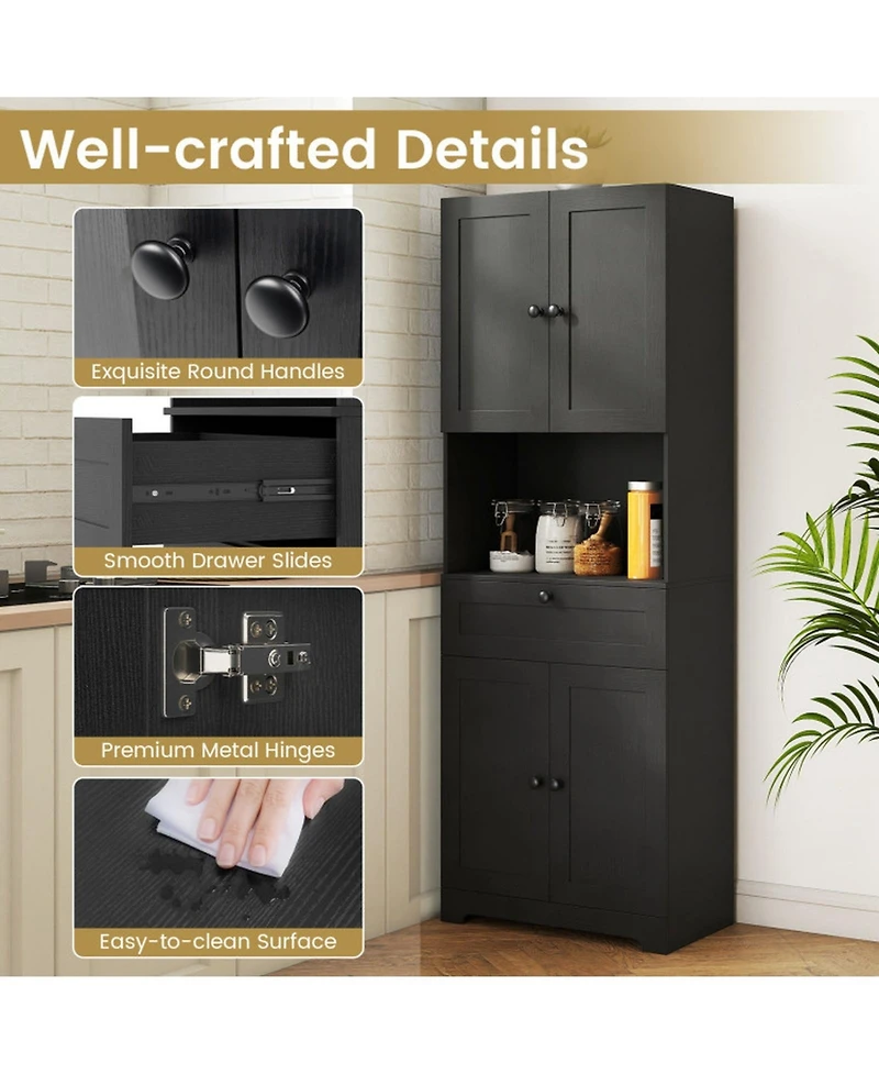 Sugift 67.5 Inch Tall Freestanding Storage Cabinet with 4 Doors Drawer and Adjustable Shelf