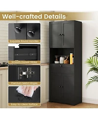 Sugift 67.5 Inch Tall Freestanding Storage Cabinet with 4 Doors Drawer and Adjustable Shelf